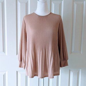 ADRIANNA PAPELL Women's Top Blouse  Size M  Pale Pink & Black Dots NWOT